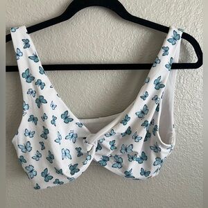 PINK Victoria's Secret White and Blue Butterfly Bikini Top